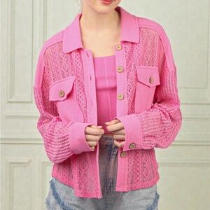 Vibrant Pink Lace New‎ In Knit Boutique Cardigan